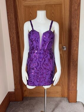 Wear Your Love Purple Sequin Mini Dress Lace Up Back Party SIZE 2 NWT